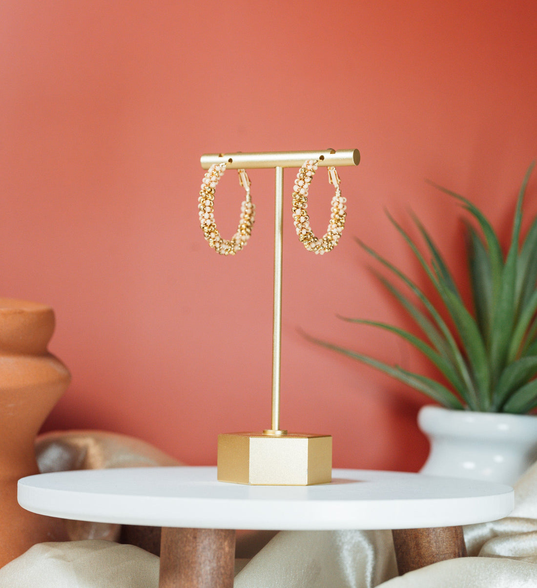 Jacaranda Beaded Hoop Earrings
