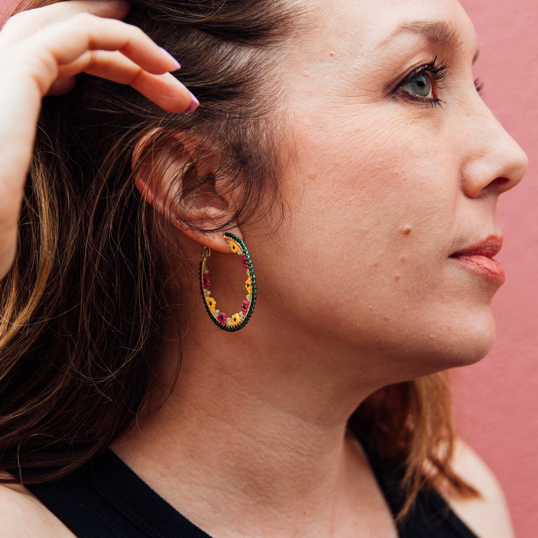 Flores Beaded Hoop Earrings