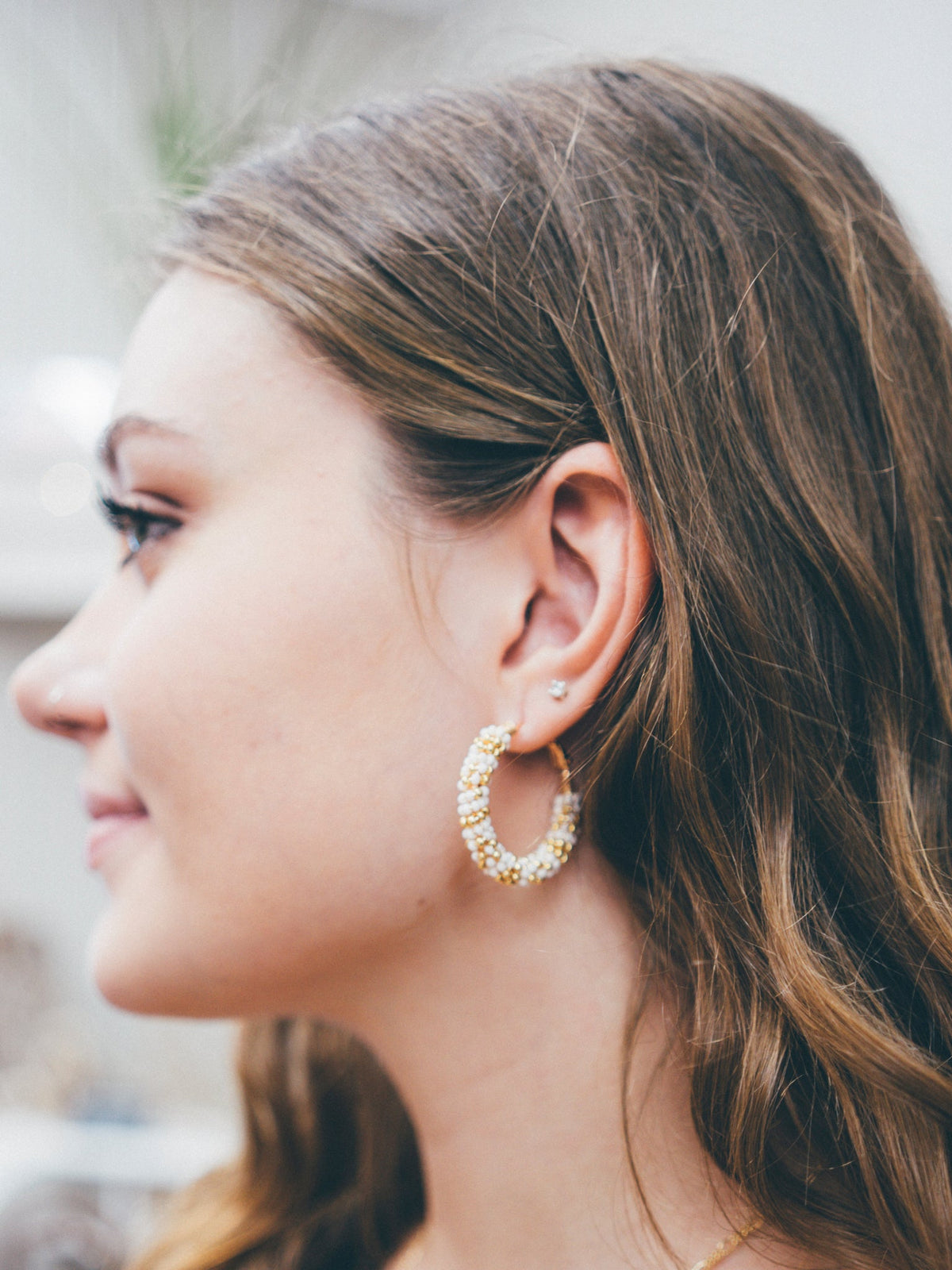 Jacaranda Beaded Hoop Earrings